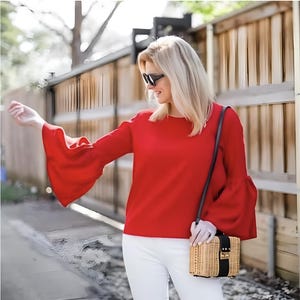 Bell Sleeve Blouse PDF Sewing Pattern Flute Trumpet Sleeve Top PDFPattern Size XS-XXXL Digital