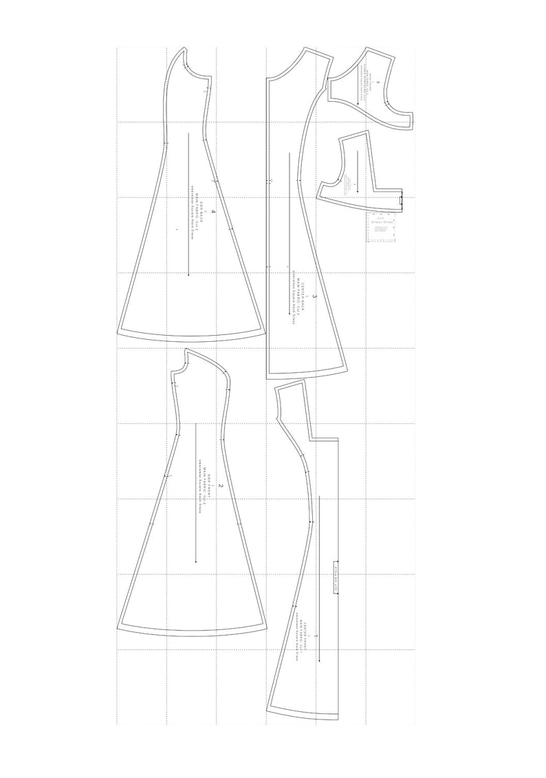 Puede incluir: Un patr&oacute;n de costura para un vestido con cuatro piezas: un corpi&ntilde;o delantero, un corpi&ntilde;o trasero, una falda delantera y una falda trasera. El patr&oacute;n incluye instrucciones para cortar y coser el vestido.