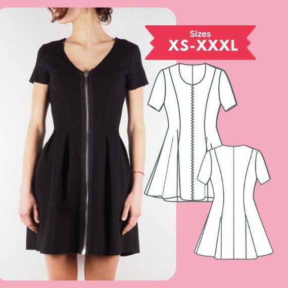 ワンピース front zip desigin dress CODEA Front Zipper Dress Pdf Sewing Pattern Fit & Flare Short