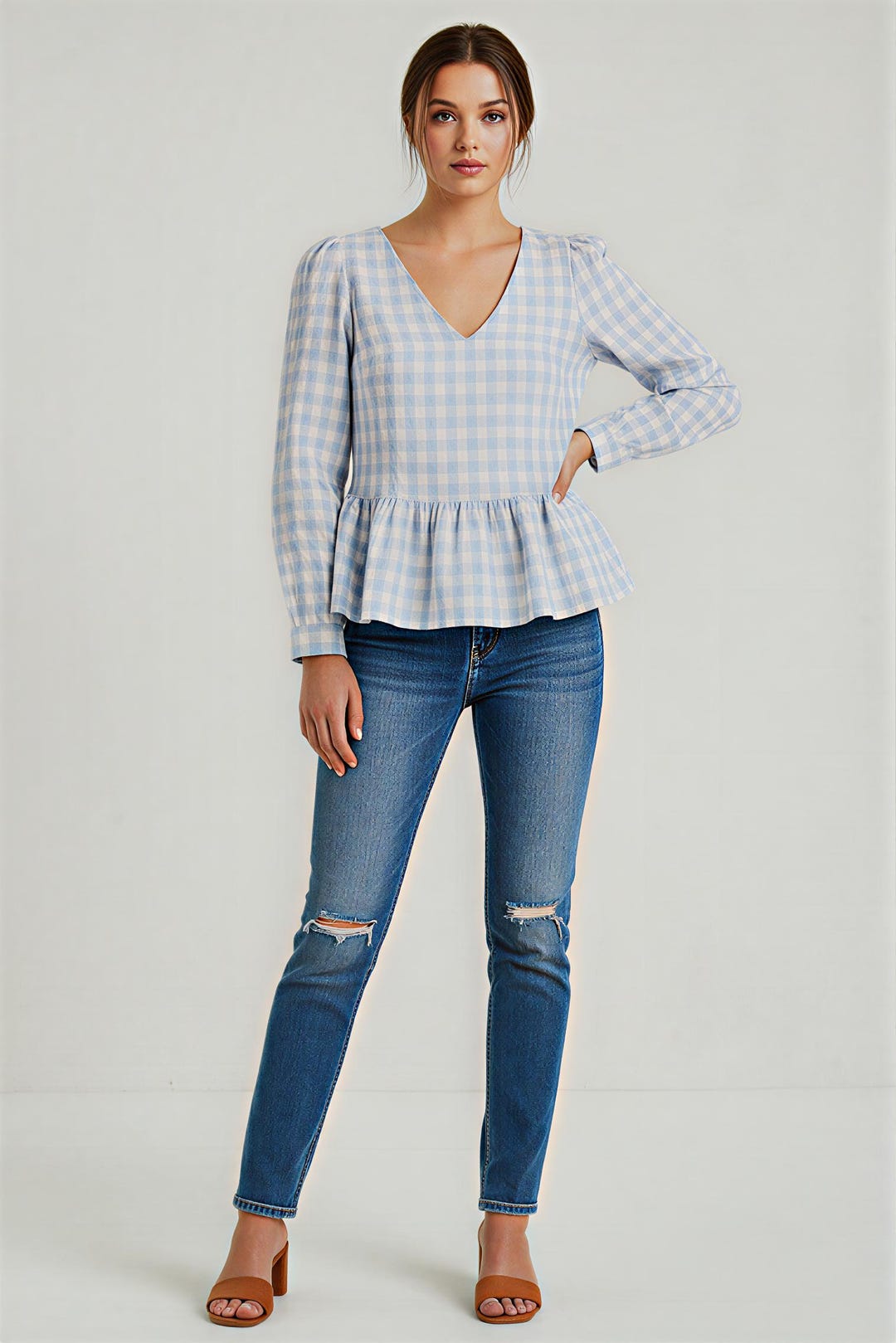 Puff Sleeve Top Sewing Pattern V-neck Pdfpattern Long Arm Blouse ...
