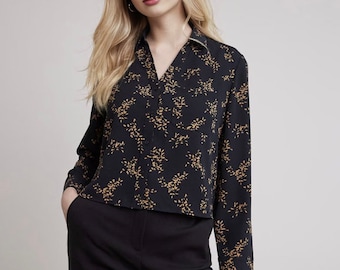 Camicia con bottoni PDF Modello di cucito Modello di camicetta ampia a maniche lunghe Scarica PDFModello