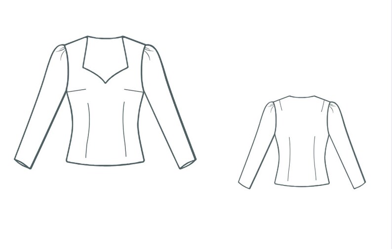 Sweetheart Top PDF Sewing Pattern Long Puff Sleeve Blouse Shirt Pattern