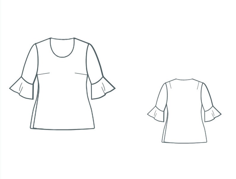 Ruffle Sleeve Top PDF Sewing Pattern Round Neck Blouse Shirt Sewing ...