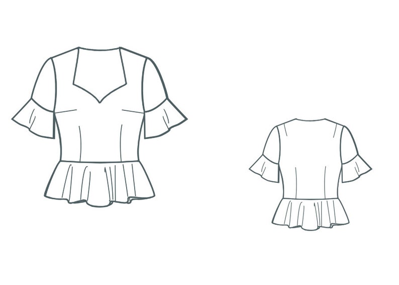 Peplumtop PDF Sewing Pattern Sweetheart Ruffle Sleeve Blouse Shirt ...
