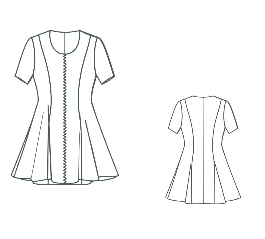 コードエー　code a front zip desigin dress Front Zipper Dress Pdf Sewing Pattern Fit & Flare Short