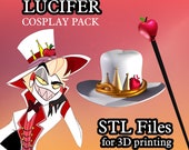 Lucifer Morningstar Hazbin Hotel Cosplay 3D print STL Files pack (Hat decorations + Staff)