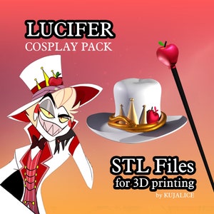 Lucifer Morningstar Hazbin Hotel Cosplay 3D print STL Files pack (Hat decorations + Staff)