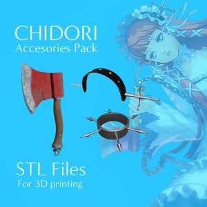 Chidori Persona 3 Reload Strega STL Files for 3D printing Cosplay Accesories and Weapon (Headband, Ankle armos and Axe)
