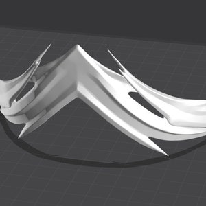May include: A white, abstract, 3D printed sculpture with a sharp, angular design. The sculpture is made of multiple layers of plastic that are joined together to create a complex shape.