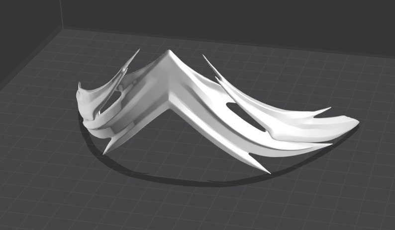 May include: A white, abstract, 3D printed sculpture with a sharp, angular design. The sculpture is made of multiple layers of plastic that are joined together to create a complex shape.