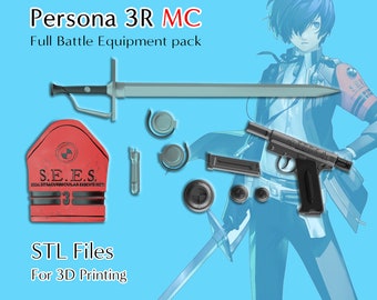 Makoto Yuki, protagonista Persona 3 Ricarica pacchetto completo di equipaggiamento da battaglia Cosplay (equipaggiamento S.E.E.S + accessori MC + arma) File STL