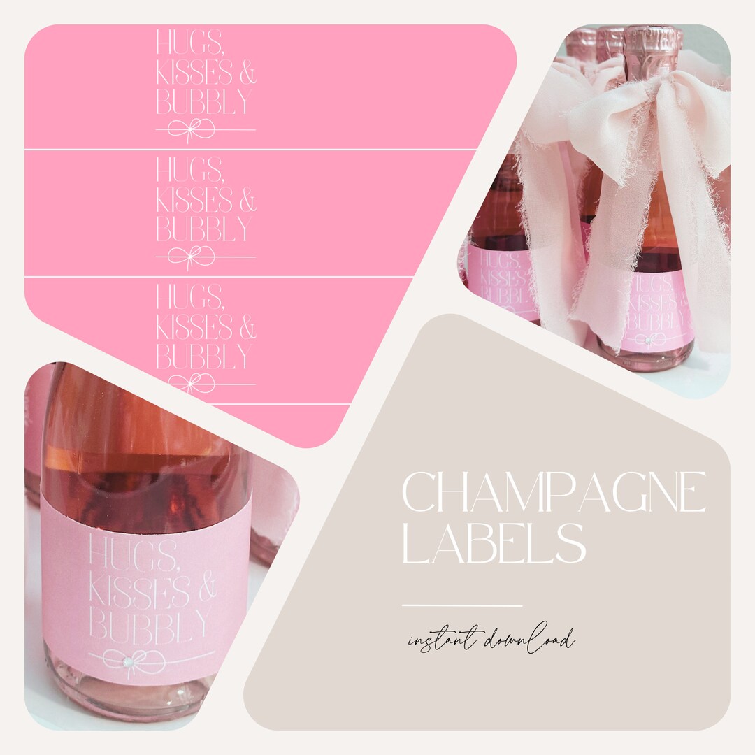 Hugs, Kisses &amp; Bubbly Printable Champagne Tags - Etsy
