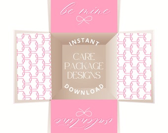 Printable Care Package Design - Be Mine Valentine Coquette Bows /Valentine's Day/Decorated Box Flaps/Coquette/Love Shack/Instant Download