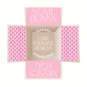 イースター ケア パッケージ デザイン - Some Bunny Misses You/イースター/装飾されたボックス フラップ/即時ダウンロード/印刷可能/イースター ギフト/ギフト ラップ/ピンク/プレッピー