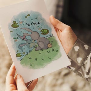 Hi Cutie Karte, druckbare Grußkarte, Waldfreunde, Geburtstag oder einfach nur so, Denken an Dich Auto, Positivität, Selbstliebe Karte