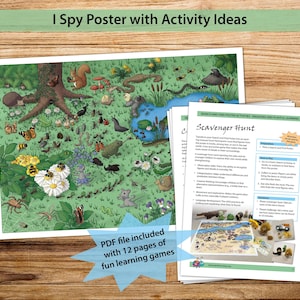 Plakat „I Spy Bug”: Zabawa dla dzieci w poszukiwanie i znajdowanie w naturze (pobranie cyfrowe, PDF)