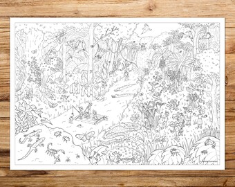 Jungle Animals Search and Find Coloring Page: Kids' Activity Print (Digital Download)