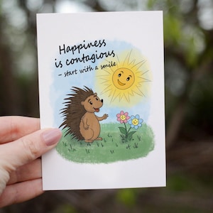 Happiness is contagious , Waldfreunde, Geburtstagskarte, Grußkarte zum Ausdrucken, Positivitätskarte, Denken an Dich, Happy Birthday