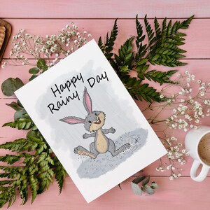 Happy Rainy Day Karte, druckbare Grußkarte, Woodland Freunde Comic, Geburtstag oder einfach nur so, Denken an Sie, Wertschätzungskarte