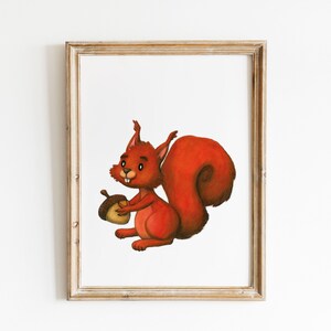 Esquilo - Pôster fofo de Woodland Friends com esquilo, decoração de parede infantil, download digital