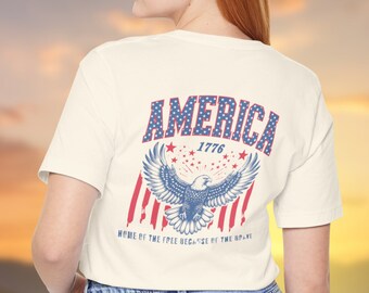 Patriotic America Shirt, USA Tee, Red White and Blue, Memorial Day, 4th of July, 1776, Land of the Free, Front and Back, Summer BBQ T-Shirt