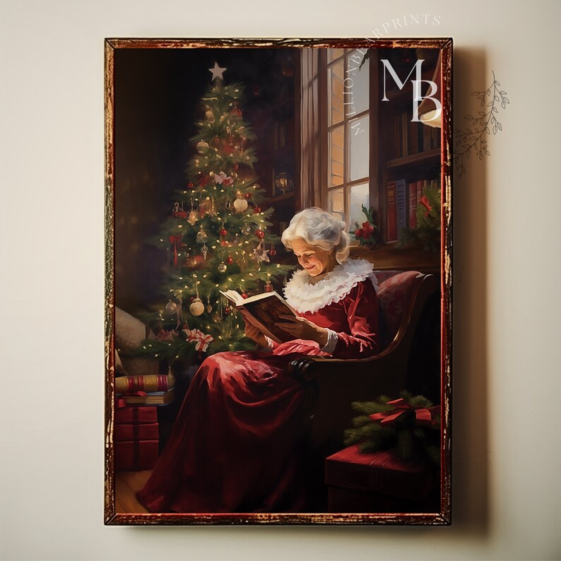Vintage Christmas , Mrs Claus Print Wall Art,mrs Claus Reading Book ...