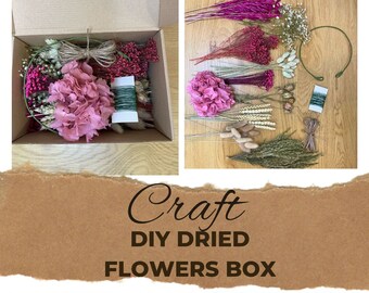 Trockenblumen DIY Mix Blumenkasten für kreative Projekte, DIY Set mit Kronenbasis, Schnur und Draht, DIY Material, Bastelpaket