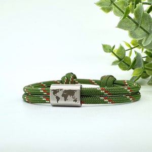Zeiltouwarmband, wereldkaartgravure, handgemaakte armband voor mannen en vrouwen, partnerarmband, cadeau voor vriend en vriendin