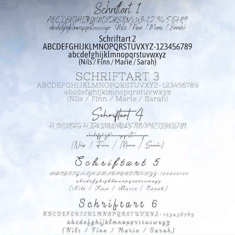 Unsere Schriftarten, die wir für die Gravur auf dem Edelstahlschieber deines Armbandes verwenden können.