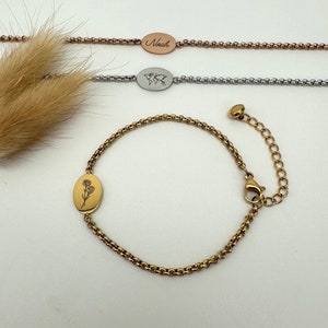 Bracelet personnalisé, Bracelet fleur de naissance, Bracelet signe du Zodiaque, Bracelet carte du monde, Bracelet personnalisé, Pendentif Ovale