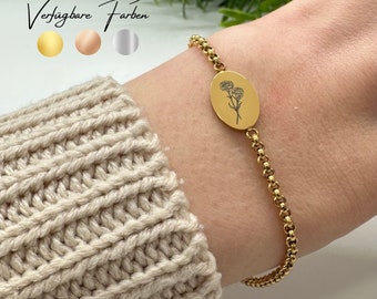 Bracelet personnalisé, pendentif ovale, bracelet personnalisé, bracelet fleur de naissance, bracelet signe du zodiaque, bracelet carte du monde