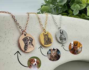 Dog necklace with portrait, pet portrait on chain stainless steel, personalized necklace with engraving, personalized necklace, necklace engraving