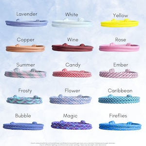 Unsere Segeltau Armband Farben, aus denen du deine Wunschfarbe für dein Armband oder dein Geschenk auswählen kannst.