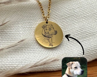 Dierenportret op roestvrijstalen ketting, Gepersonaliseerde ketting met gravure, Gepersonaliseerde ketting, Kettinggravure, Ketting met bijlagen