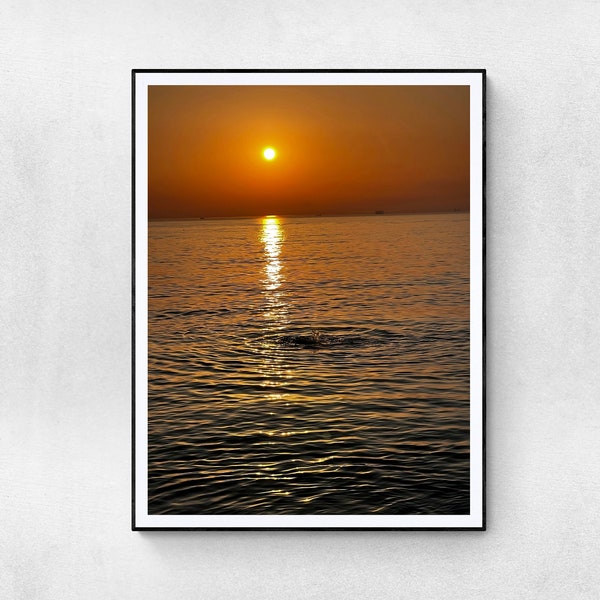 Beach Sunset | Art of Nature | Sun and Sea | Yellow sky | Dusk Wallpaper | Coast Photography | Home Decor | Warm Bedroom Art | Peaceful Art