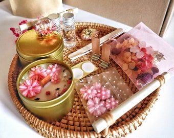 DIY Duftende Sojakerzen Kit, Getrocknete Blumen, Starter Bastelset