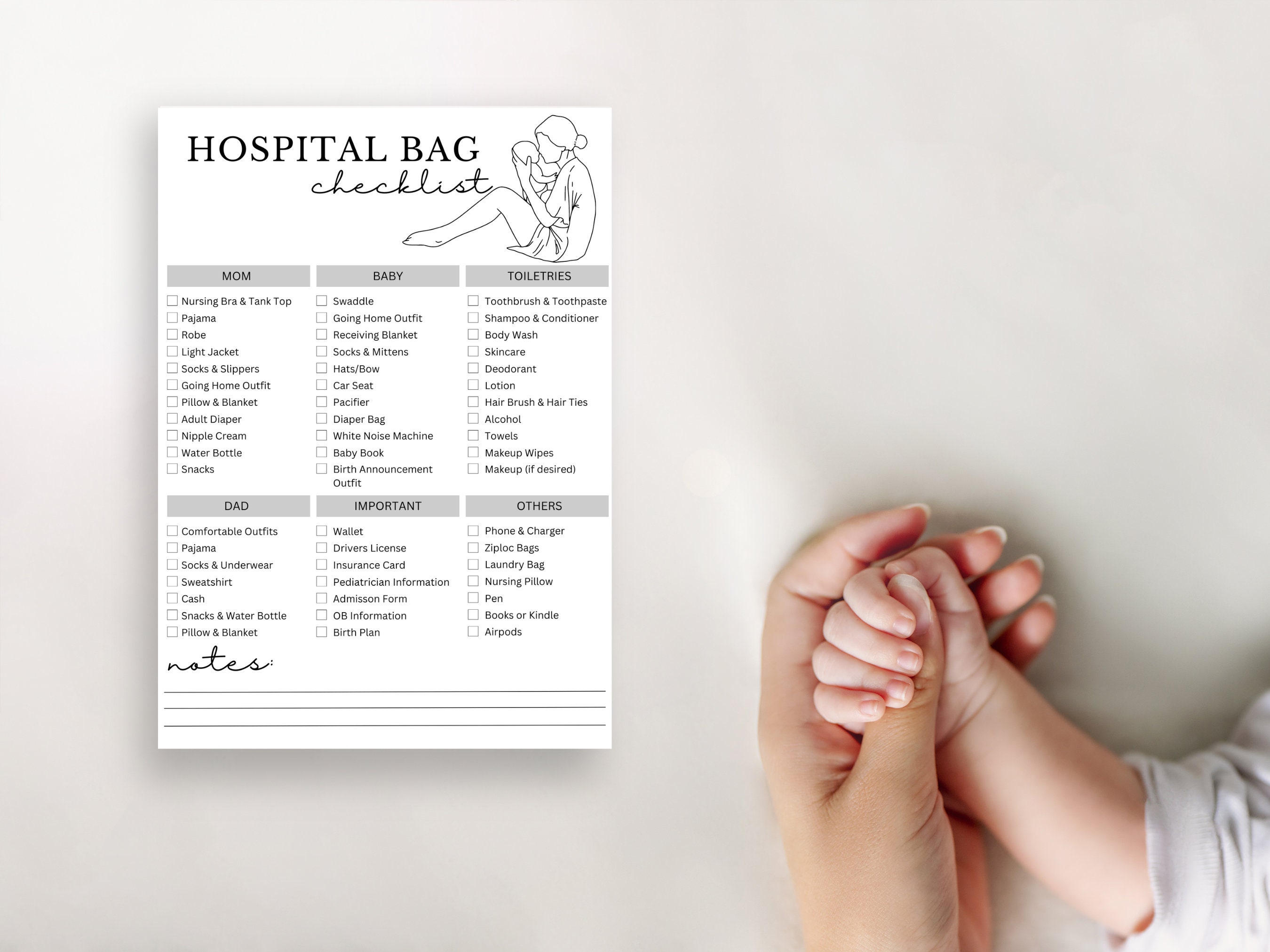 Hospital Bag Checklist Printable Hospital Bag Packing Template Editable Birth Packing Checklist ...