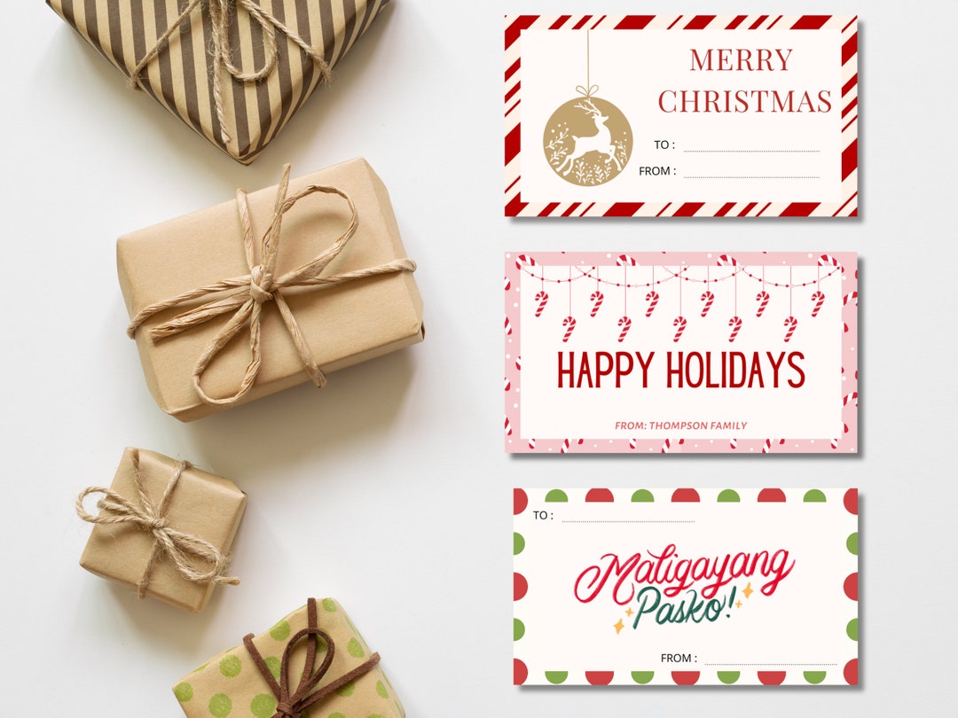 Holiday Gift Tag Set Template Personalize Instant Download Editable