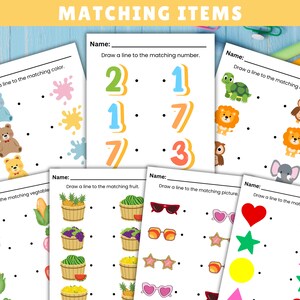30 Printable Matching Worksheets, Match the Picture Color, Kindergarten ...