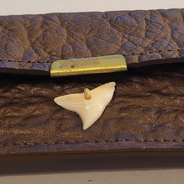 Key Case - BROWN - with Snap Pouch-Custom Shark Leather with a Tooth Attached - I Have 4