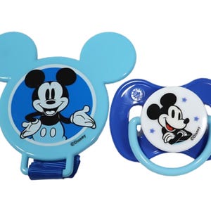 Reborn Baby Doll OOAK Mickey Mouse Boy Putty Pacifier With Matching Holder Set