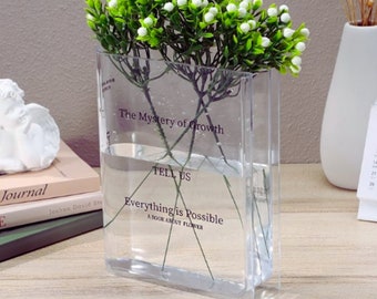 Acrylic flower book small vase bookshelf modern decor creative small flowers vase perfect gift for book and flower lovers glass bookshelf