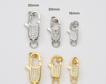 Rectangle Lobster Clasp in Gold Filled, CZ Micro Pave Clasp for Necklace Bracelet End Enhanced, Interlocking Link for Jewelry Making, CL240