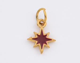 Red Enamel Star Charm Pendant in Gold Filled, Stainless Steel Eight Point Celestial Charm for DIY Necklace Bracelet Jewelry Making, SCP192