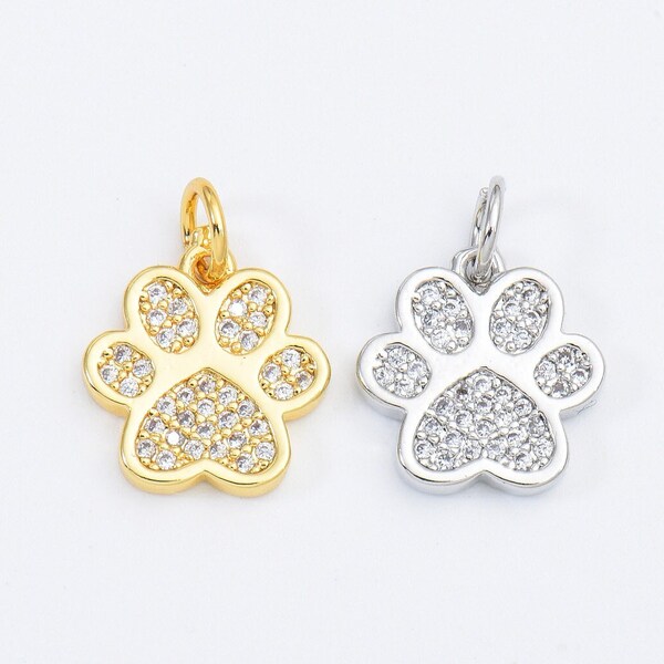 Tiny Paw Print Charm, Dainty Gold Filled Dog Cat Paw Charm for Bracelet Necklace Earring Component, Cat Dog Pet Lover Gift, 12x12mm, CP1661