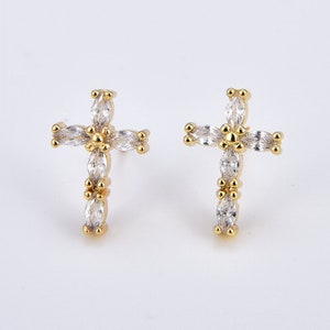 Dainty Cross CZ Earrings, Gold Filled Cross Stud Earrings, CZ Micro Pave Earrings, Gold Religious Gift Jewelry, Minimalist Earrings, ER263