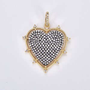 Ciondolo a forma di cuore grande, ciondolo a forma di cuore riempito d'oro, ciondolo a forma di cuore con micro pavé di zirconi cubici per la creazione di gioielli con ciondolo per collana e bracciale, CP1865