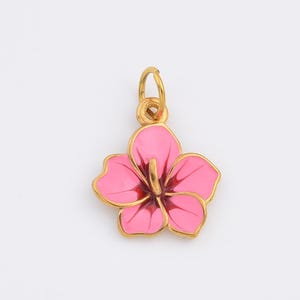 Pink Enamel Flower Charm Pendant Gold Filled, Stainless Steel Tropical Plumeria Necklace Pendant Charm for Bracelet, Jewelry Making, SCP187