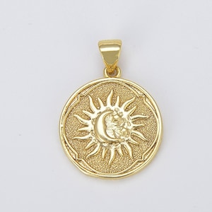 Ciondolo Sole e Luna riempito in oro 18K, ciondolo Sole Celeste, Luna Crescente, ciondolo Raggio di Sole per fornitura di orecchini per collana, 24 x 18 mm, CP1428