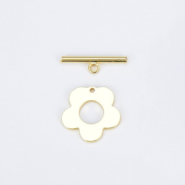 Gold Flower Toggle Clasp 1 set, Dainty Flower Toggle Clasps OT Clasp for Bracelet and Necklace Component Gold Jewelry Making Supply, CL476